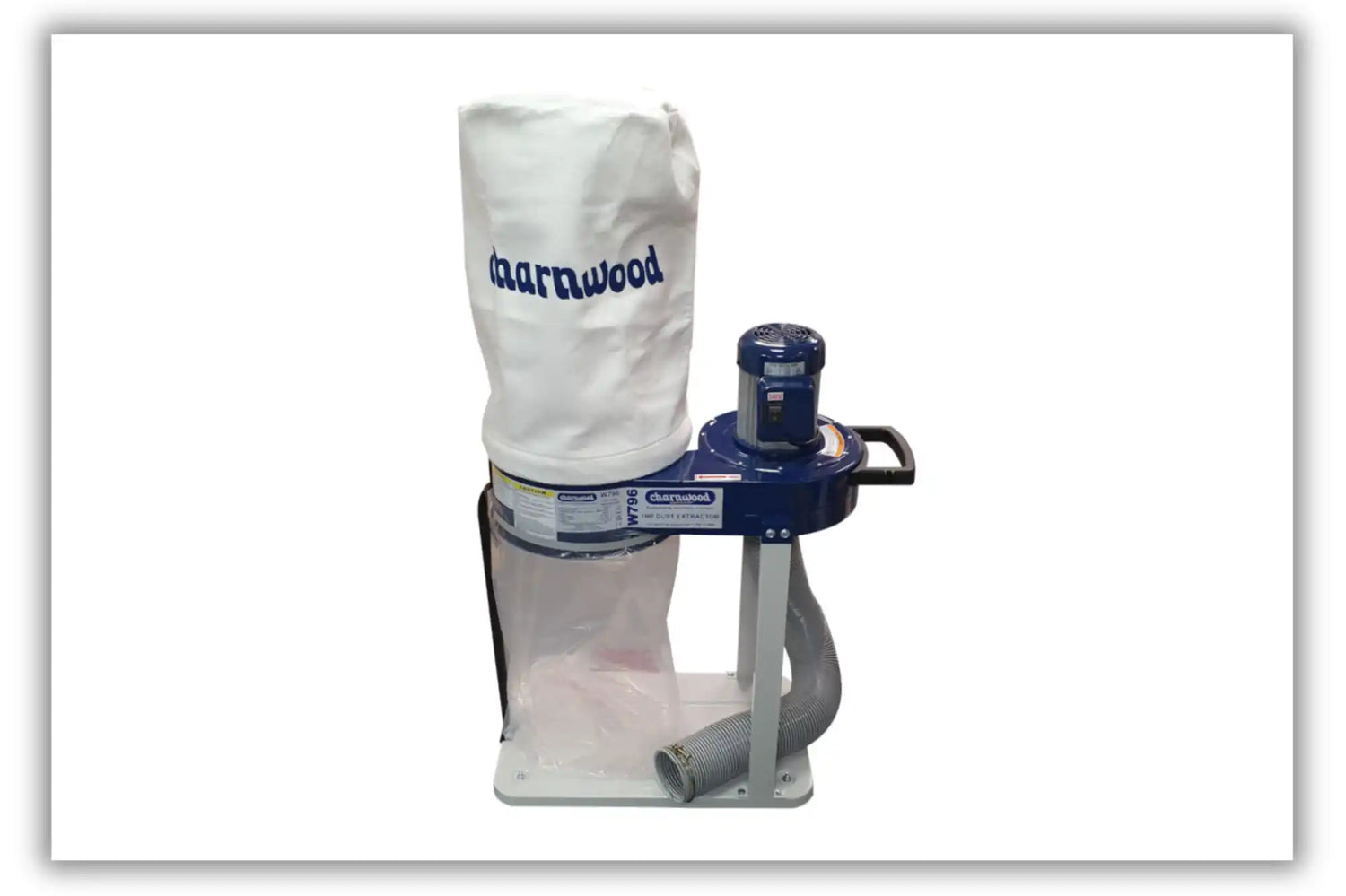 Blue and white dust collector.