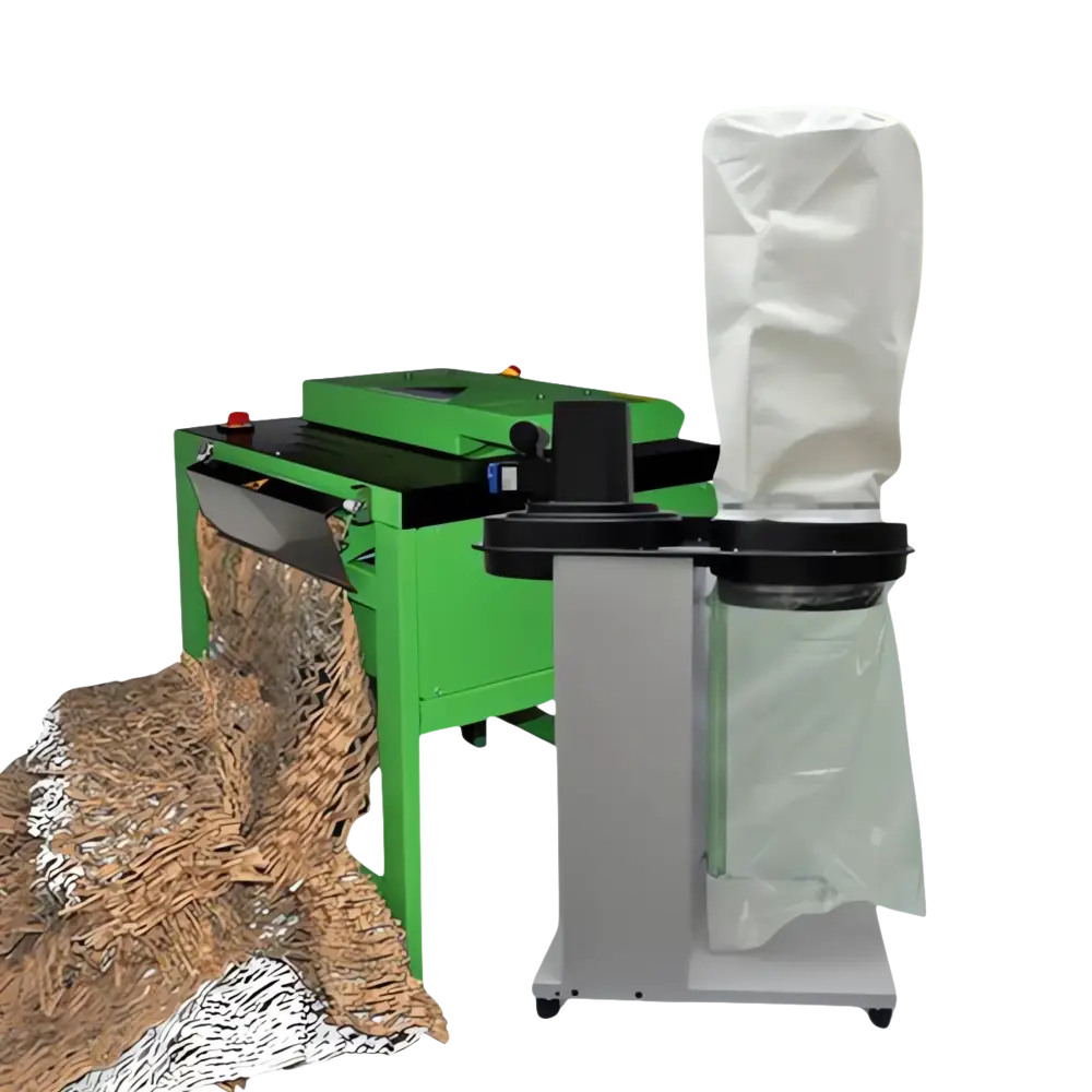 Green and silver Cushion Pack CP320S3I cardboard shredder with dust extraction unit