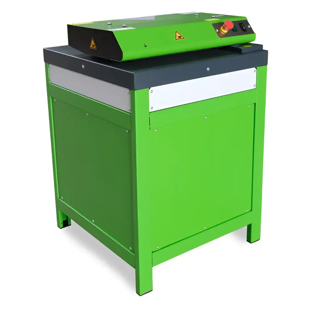 Green laser marking machine on Cp422s3i-3ph industrial cardboard shredding machine with dust extraction