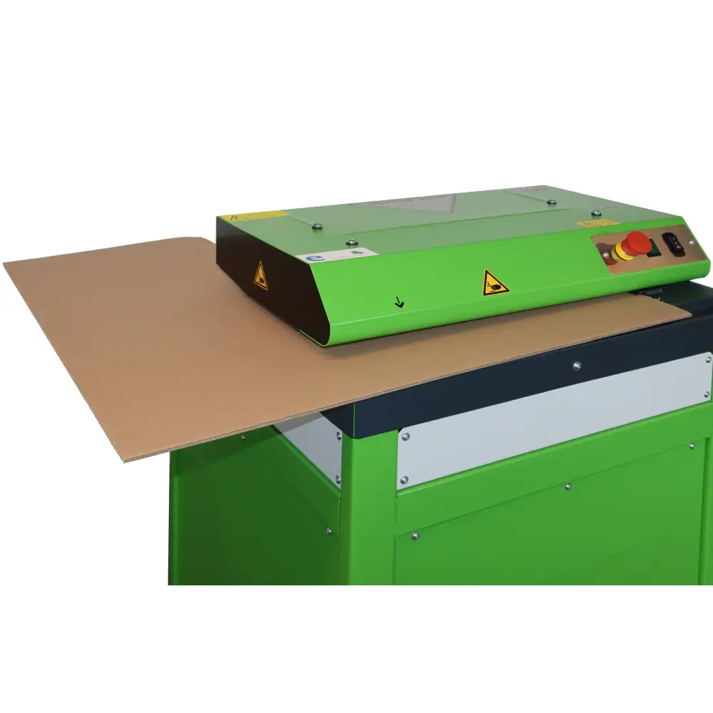 Green and black Cushion Pack CP422S3I cardboard shredder with dust extraction system