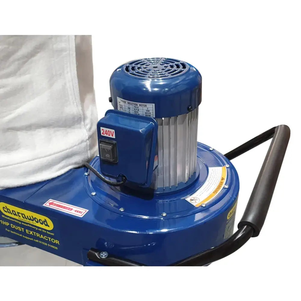 Blue Dust Extractor Unit with Motor and Collection Bag for Effective Cardboard Shredding Machines