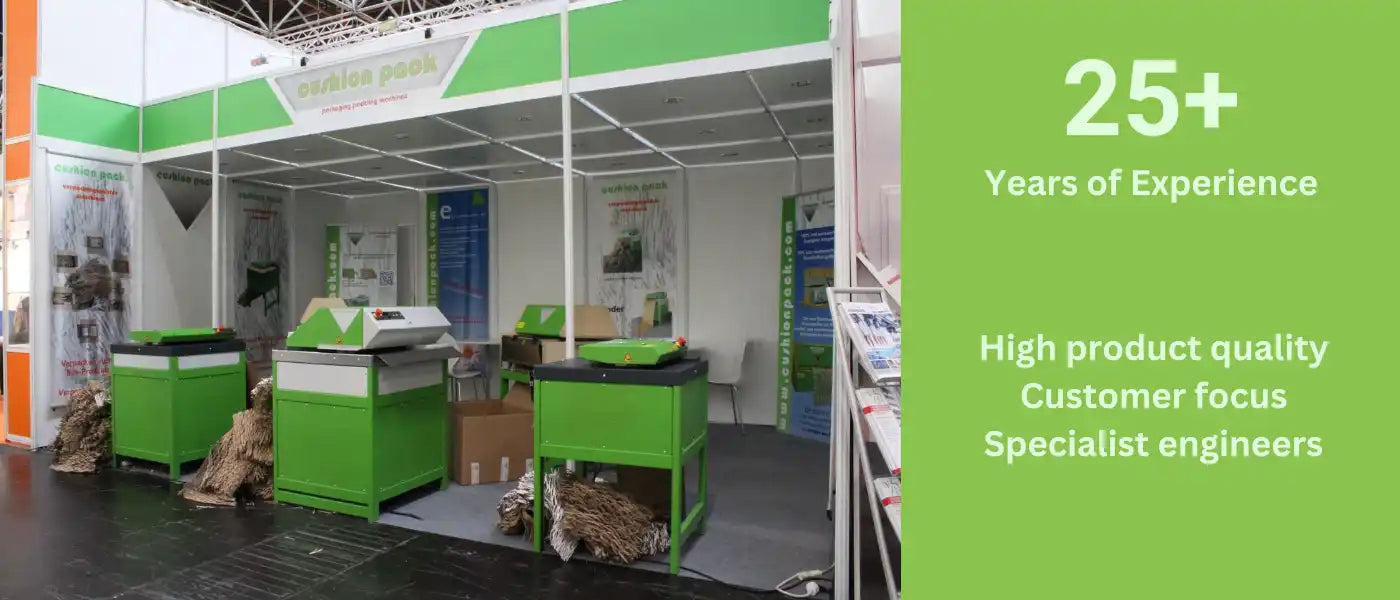 Cardboard shredders being exhibited